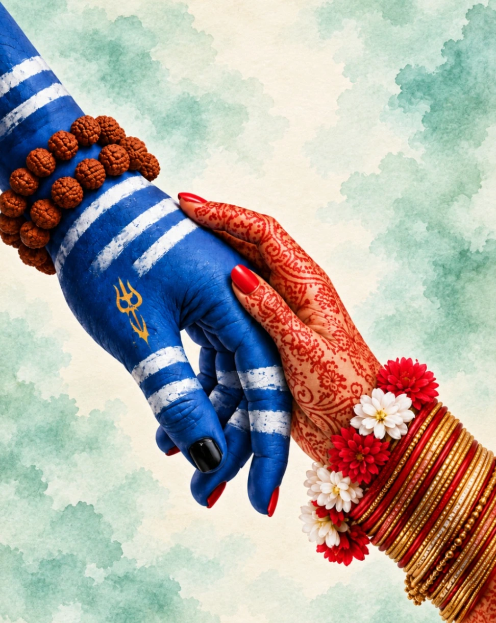The original artwork of Shiva and Parvati holding hands